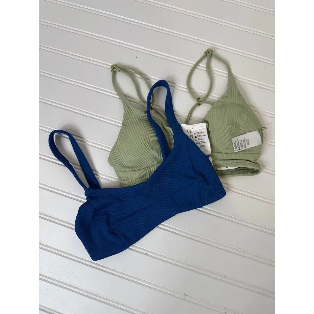 NWT L Space Bathing Suit Top - Siren V-Neck Ribbed & Jess Swim Surf Bundle Sz XS